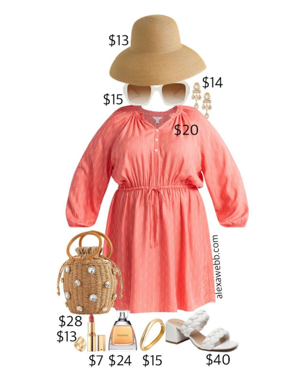 Plus Size on a Budget – Spring Wedding Guest Outfit - A plus size coral dress with braided sandals, straw bag, and straw hat for spring and summer weddings. Alexa Webb #plussize

#LTKWedding #LTKPlusSize #LTKStyleTip