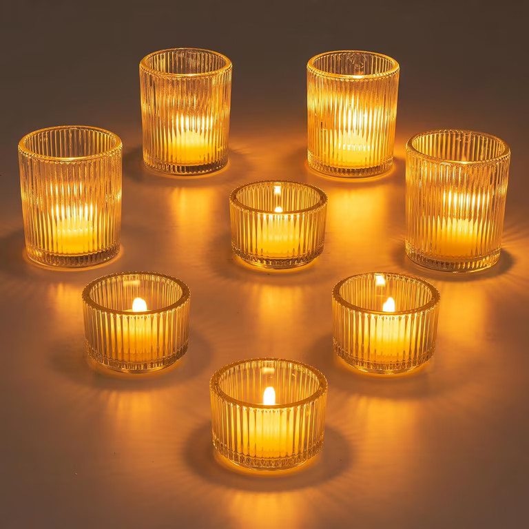 Glass Votive Tealight Candle Holder: Glasseam Small Clear Tea Light Holders Set of 8 Decorative R... | Walmart (US)