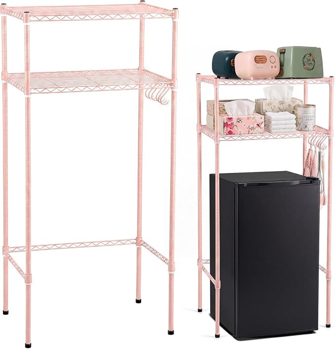 Huwena 2-Tier Mini Fridge Shelf Adjustable Mini Fridge Stand with Storage and Hook for Dorm Space... | Amazon (US)