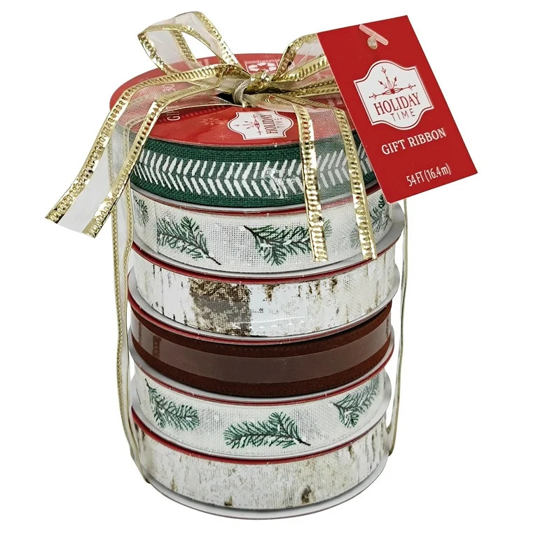 Beige, Brown, and Green Christmas Ribbon Assortment, 9', 6 Count, by Holiday Time | Walmart (US)