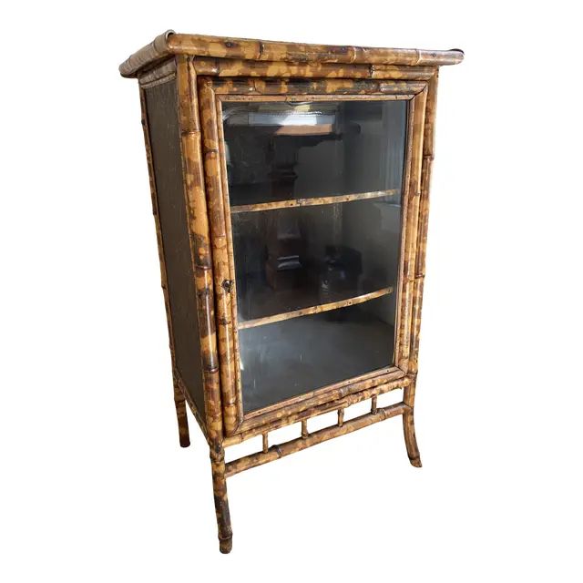 Antique English Victorian Tiger Bamboo Cabinet | Chairish