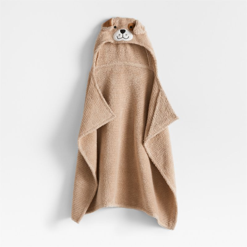 Puppy Prairie Beige Organic Cotton Hooded Baby Towel + Reviews | Crate & Kids | Crate & Barrel