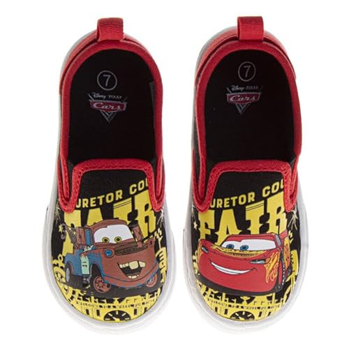 Josmo Disney Cars Lowtop Shoes for Kids - Lightning McQueen and Tow Mater Sneakers - Casual Fashion Slip-on Laceless Low Tops Canva Shoe - Black and Yellow (Size 9 Toddler) | Amazon (US)