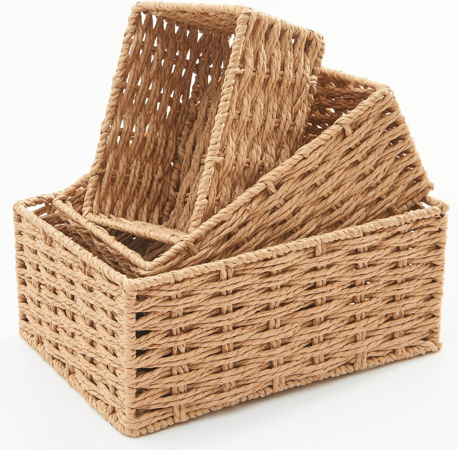 Small Wicker Basket for Organizing, Woven Storage Basket Sets of 3 | Amazon (US)