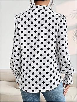 WDIRARA Women's Polka Dots Button Down Shirt Ruffle Bishop Long Sleeve Top Blouse | Amazon (US)