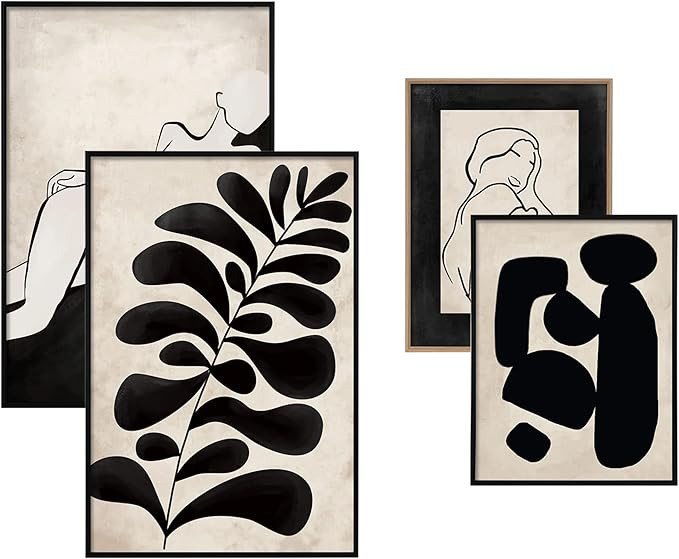 ArtbyHannah Black Framed Canvas Wall Art Set, Large Wall Art for Living Room, Black and Beige Min... | Amazon (US)