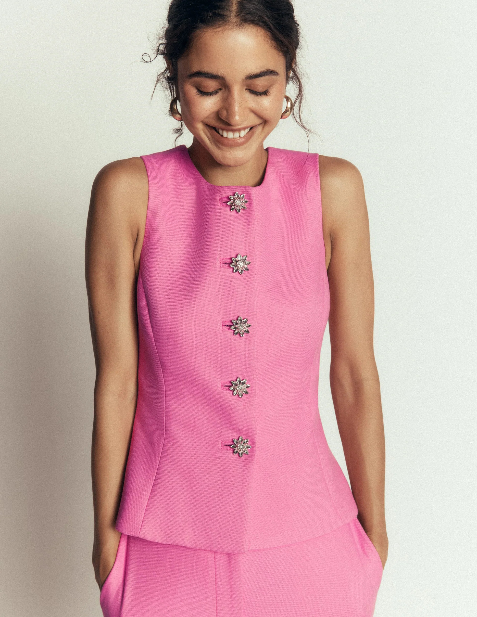 Textured Peplum Waistcoat-Wild Pink | Boden (US)