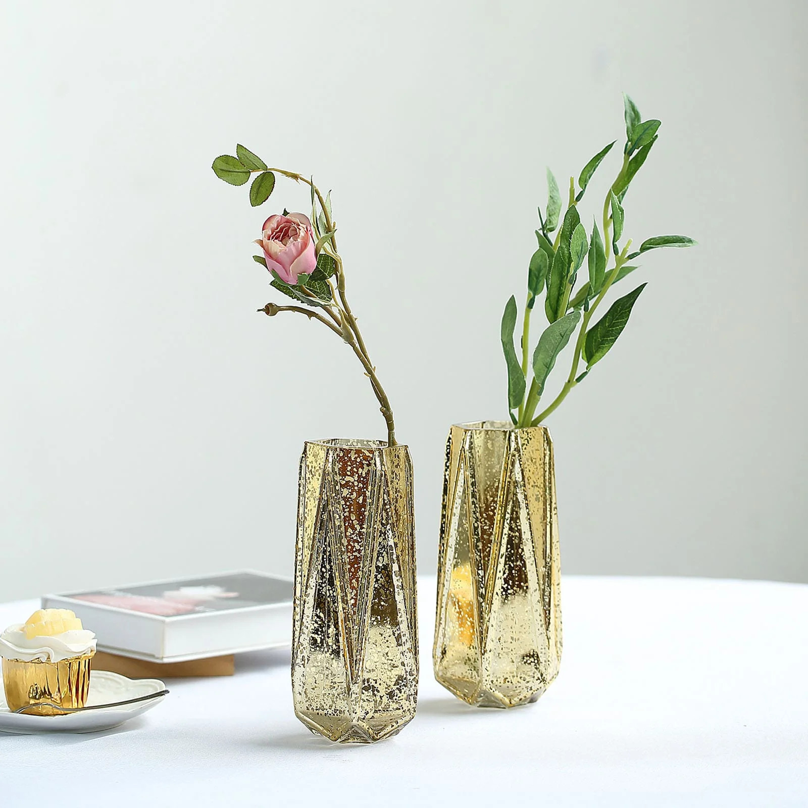Efavormart 2 Pack 8" Gold Mercury Glass Vases Geometric Vases Flower Centerpieces - Walmart.com | Walmart (US)