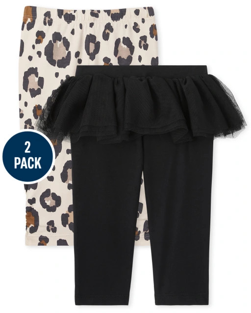 Baby Girls Leopard Print And Tutu Knit Leggings 2-Pack | The Children's Place  - BLACK | The Children's Place