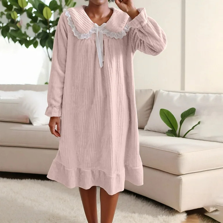 Aobny Moomoo Gowns for Women Sleepwear Flannel Long Nightshirt Red Collared Long Sleeve Family Pa... | Walmart (US)