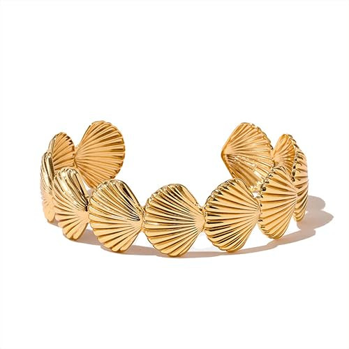 Amazon.com: BXDA Trendy Gold Plated Shell Cuff Bangle Bracelet for Women, Handmade Statement Seas... | Amazon (US)