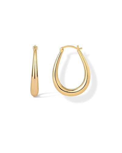 PAVOI 14K Yellow Gold Plated Sterling Silver Posts Oval Chunky Hoop Earrings for Women - Trendy Statement Thick Gold Hoops - Lightweight Dangle Earrings | Amazon (US)
