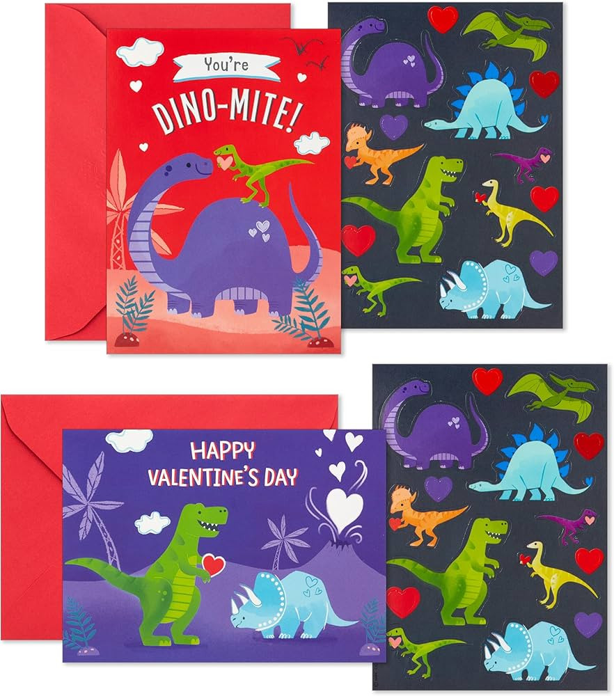 Hallmark Valentines Day Cards and Stickers for Kids School, Dinosaur (24 Classroom Valentines wit... | Amazon (US)
