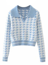 'Judy' Houndstooth Polo Cropped Sweater | Goodnight Macaroon