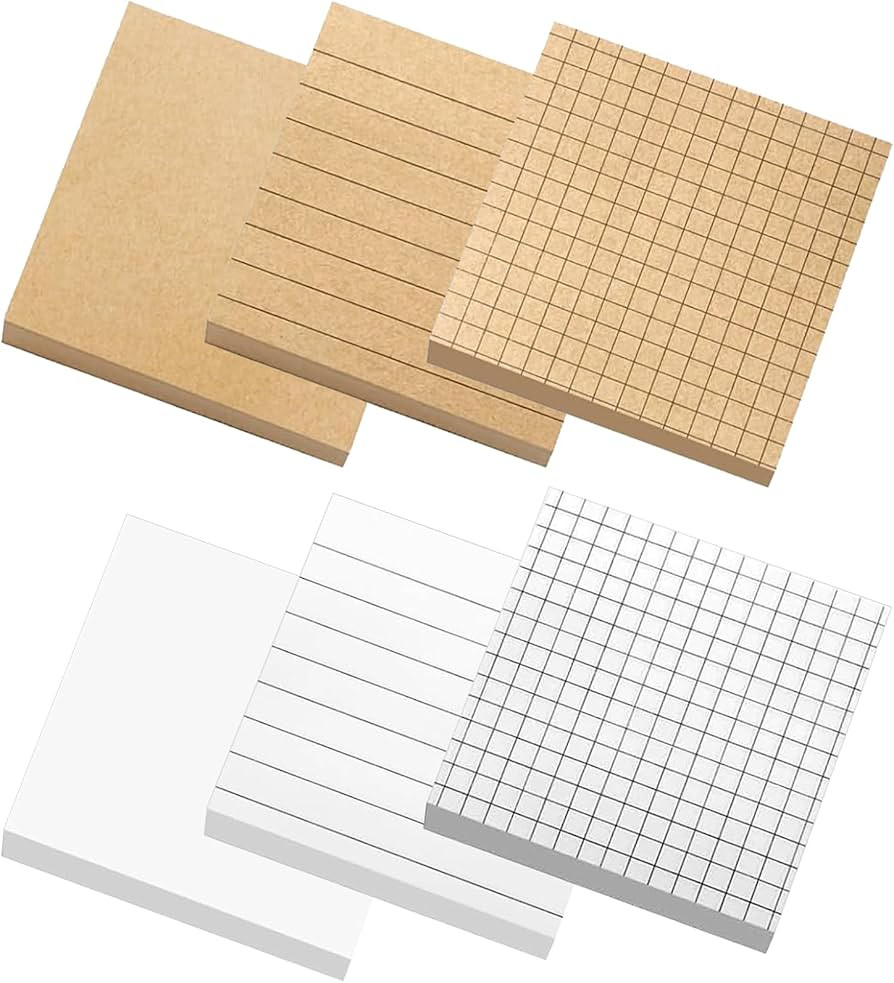 6 Pack Sticky Notes 3x3, Lined Sticky Notes Recyclable Self-Stick Grid Memo Pads, 300 Sheets Cute... | Amazon (US)