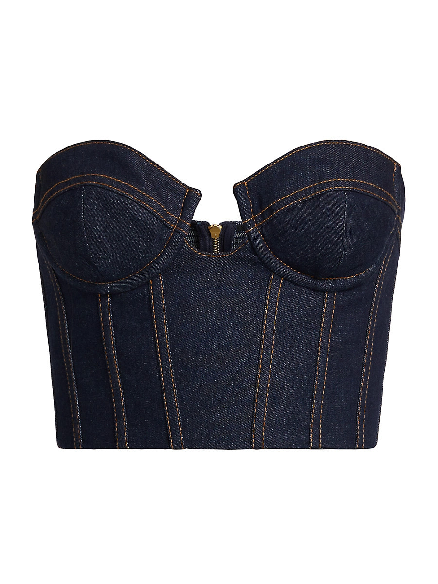 Women's Crush Denim Corset Top - Night Sky - Size 2 | Saks Fifth Avenue