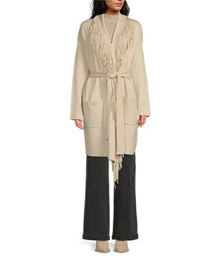 Skies Are Blue Fringe Shawl Collar Neck Long Sleeve Cardigan Coat | Dillard's | Dillard's
