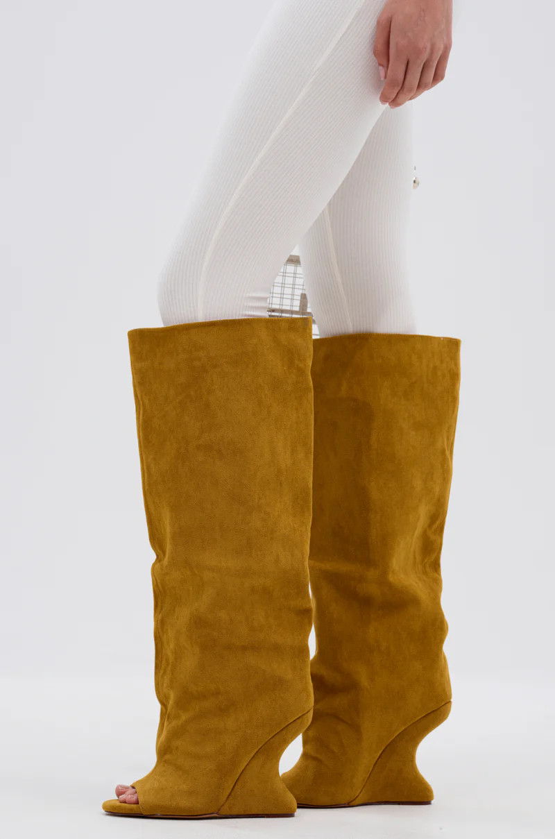 AZALEA WANG VINCENT MUSTARD SUEDE OPEN TOE BOOT | AKIRA