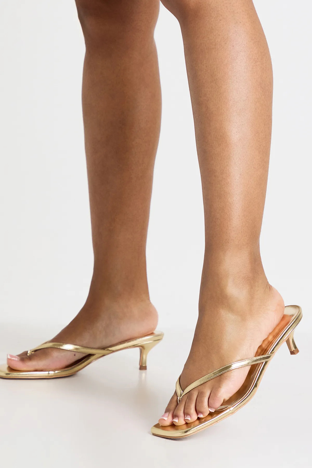 Gold Wide Fit Toe Post Kitten Heel Mules | Boohoo | Boohoo.com (UK & IE)
