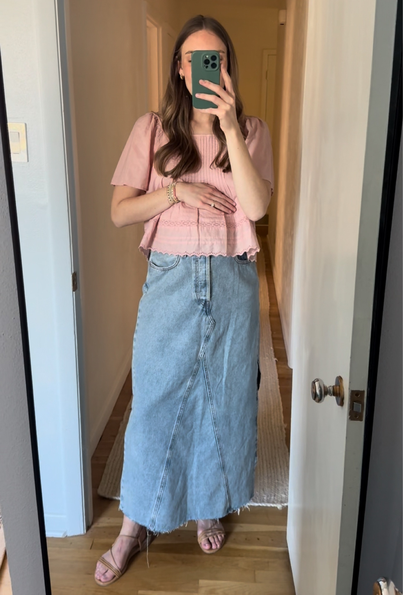 easy, affordable date night look at 25 weeks pregnant! 
#pregnancy #style #affordable #fashion #look #doen #dupe #eyelet #blouse #denim #skirt 

#LTKFindsUnder100 #LTKBump #LTKFindsUnder50