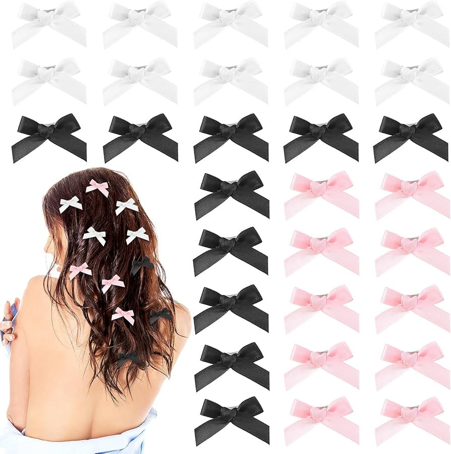 30PCS Bow Hair Clips Satin Mini Bowknot Barrettes Non-Slip Ribbon Hairpins Kawaii Claw Clip Small... | Amazon (US)