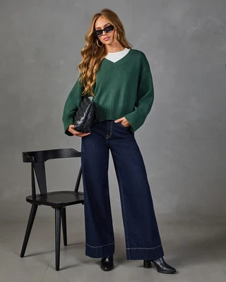 Crisp Season Ribbed Knit Sweater Green / M | VICI