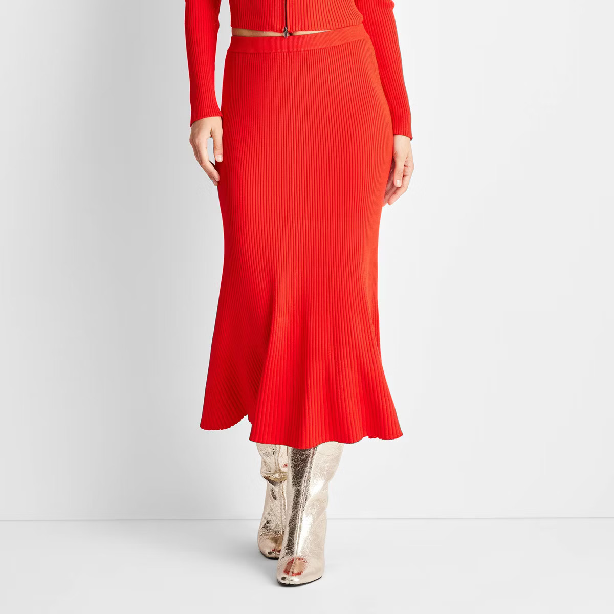 Women's Sweater Ribbed Midi Skirt - Future Collective Red | Target
