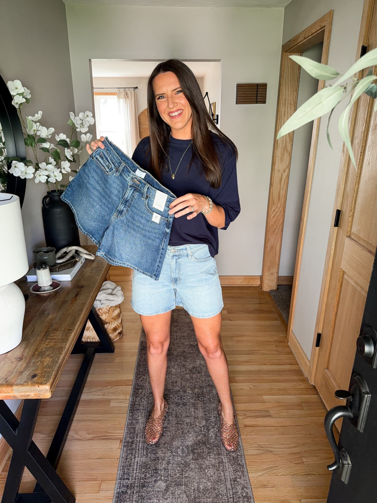 Amazing $18 denim shorts that have a nice longer inseam. I’m wearing a size 6. Go up if in between sizes. 