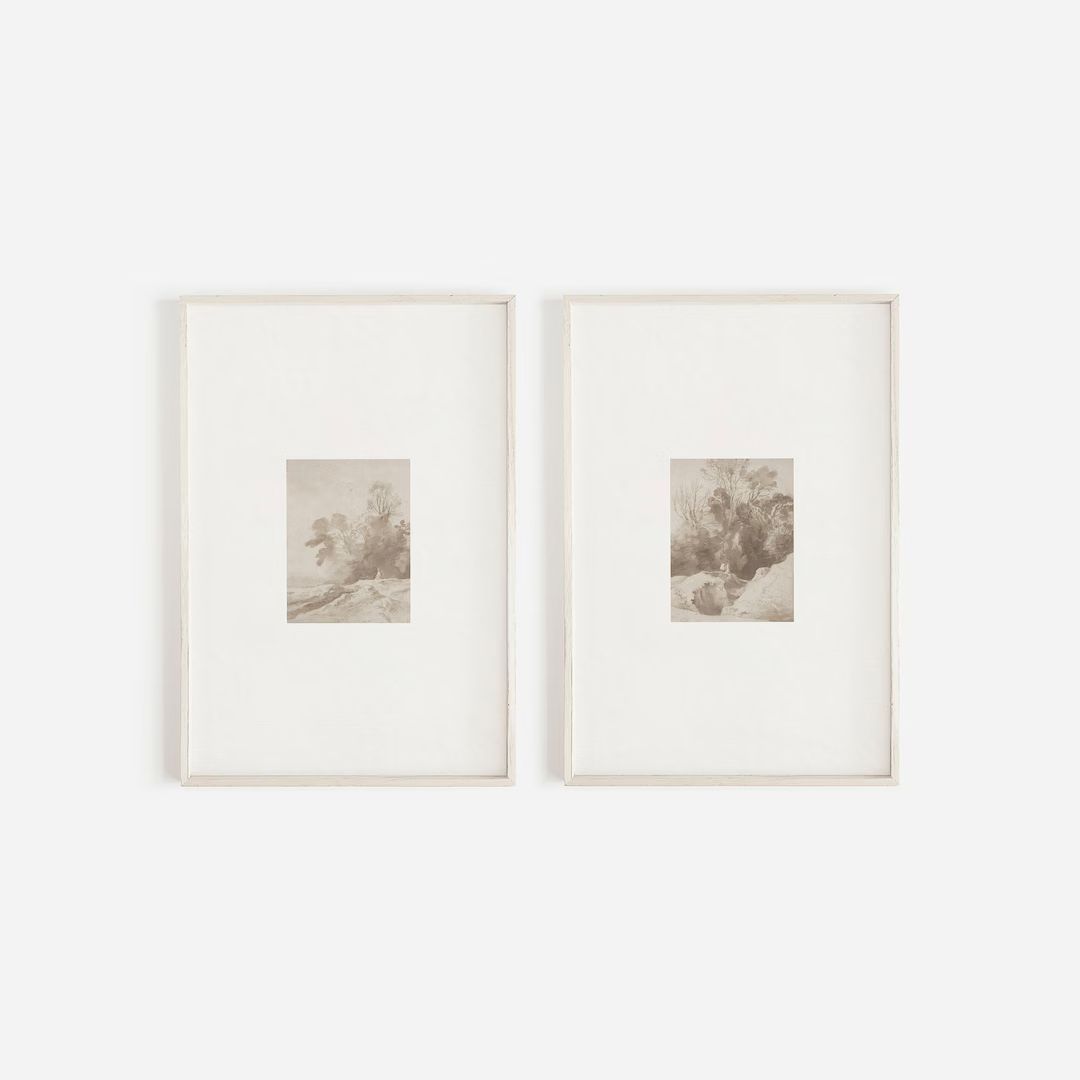 Set of 2 prints dainty, Vintage minimalist print set, Sepia landscape set of 2, 2 piece minimalis... | Etsy (US)