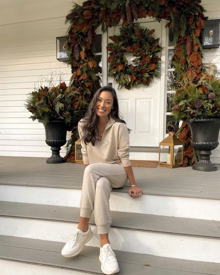 Kat Jamieson of With Love From Kat shares a neutral outfit. Matching set, joggers, white sneakers, casual style. 

#LTKunder100 #LTKSeasonal #LTKstyletip