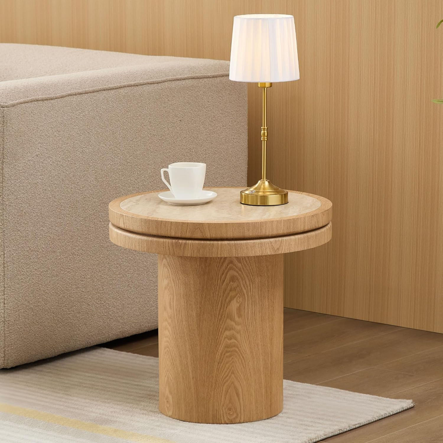 Amazon.com: 19.49" Round End Table with Sintered Stone Tabletop, Circle Sofa Side Table for Livin... | Amazon (US)
