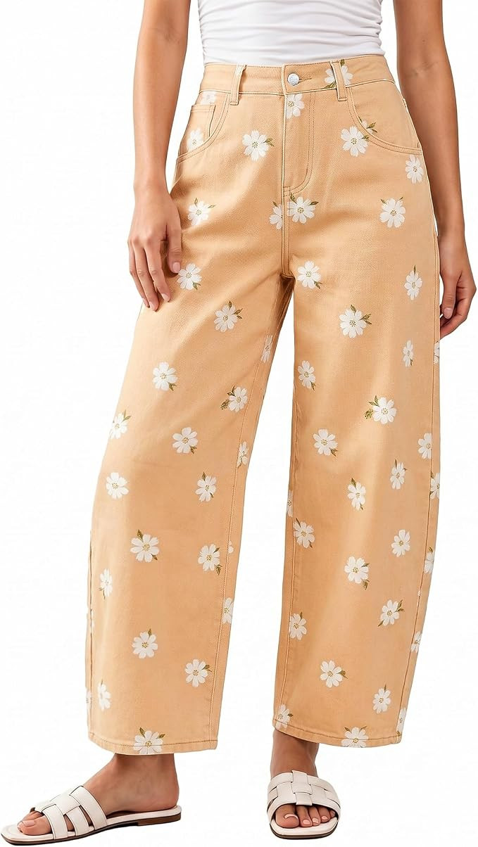 luvamia Barrel Jeans for Women Cropped High Waisted Baggy Colored Floral Printed Women Western Bo... | Amazon (US)