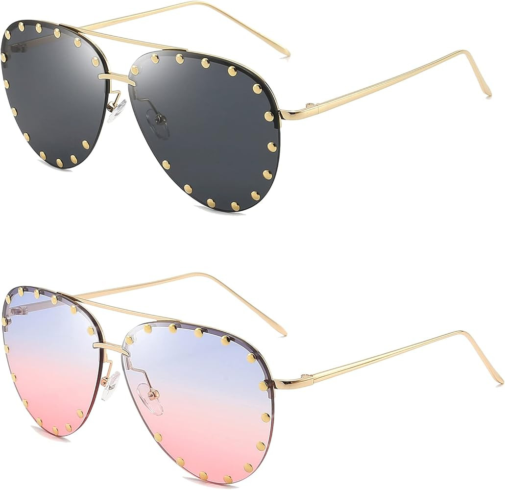 Dollger Studded Sunglasses for Women Fashion Studded Aviator Sunglasses Metal Frame UV 400 | Amazon (US)