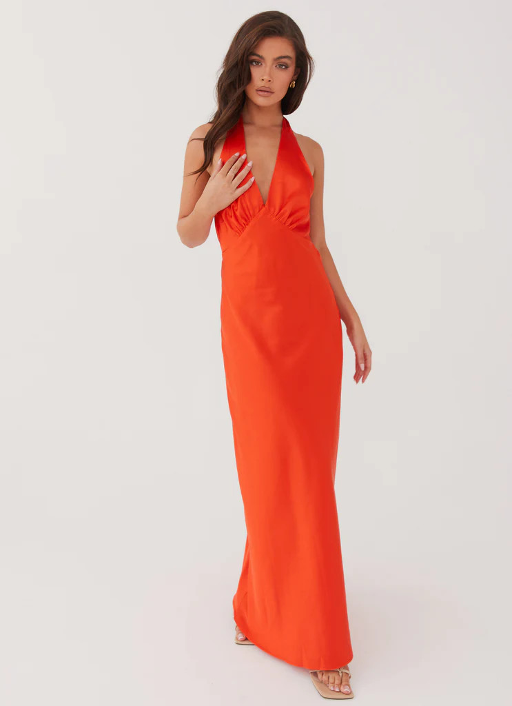Heavy Hearted Satin Maxi Dress - Sunset | Peppermayo (Global)