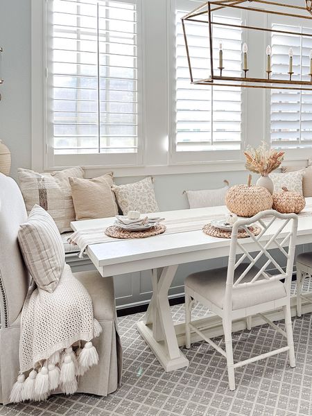 Fall breakfast nook dining room. Cozy fall Tablescape. Fall pillows. Neutral decor.



#LTKstyletip #LTKhome #LTKSeasonal