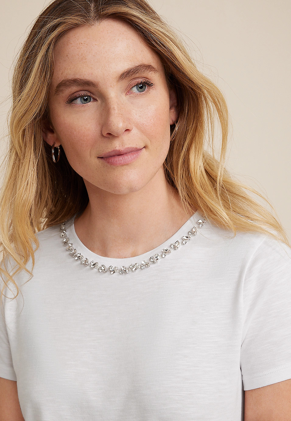 edgely™ Embellished Crew Neck Tee | Maurices