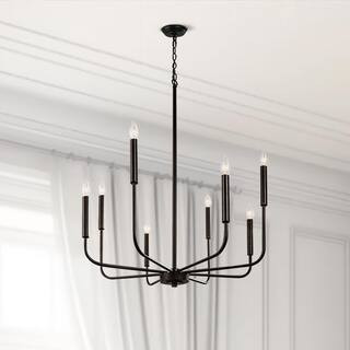 YANSUN 25 in. 8-Light Matte Black Farmhouse Minimalist Hanging Candlestick Chandelier H-DZ019 - T... | The Home Depot