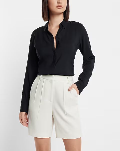 Super High Waisted Tailored Pleated Bermuda Shorts | Express