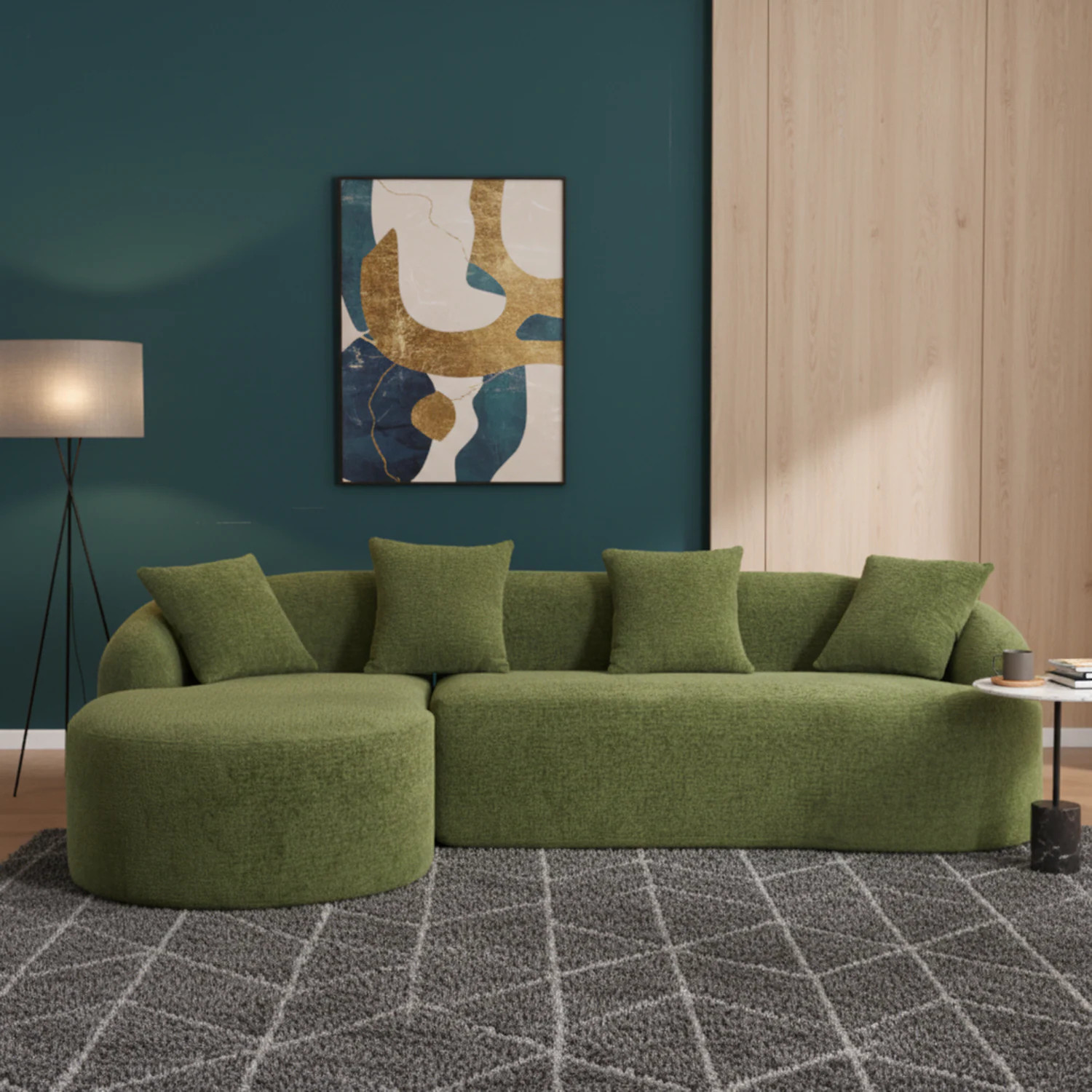 Homy Casa Modern Three Seater Sofa Chenille Upholstery Green Deep Seat for Living Room | RA00062 | Lowe's