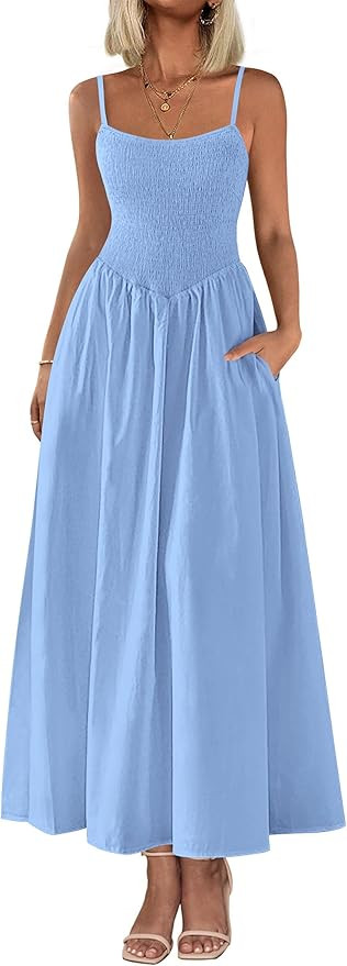 PRETTYGARDEN Women's Smocked Maxi Dresses 2026 Summer Sundress Casual Spaghetti Strap Swing A Lin... | Amazon (US)