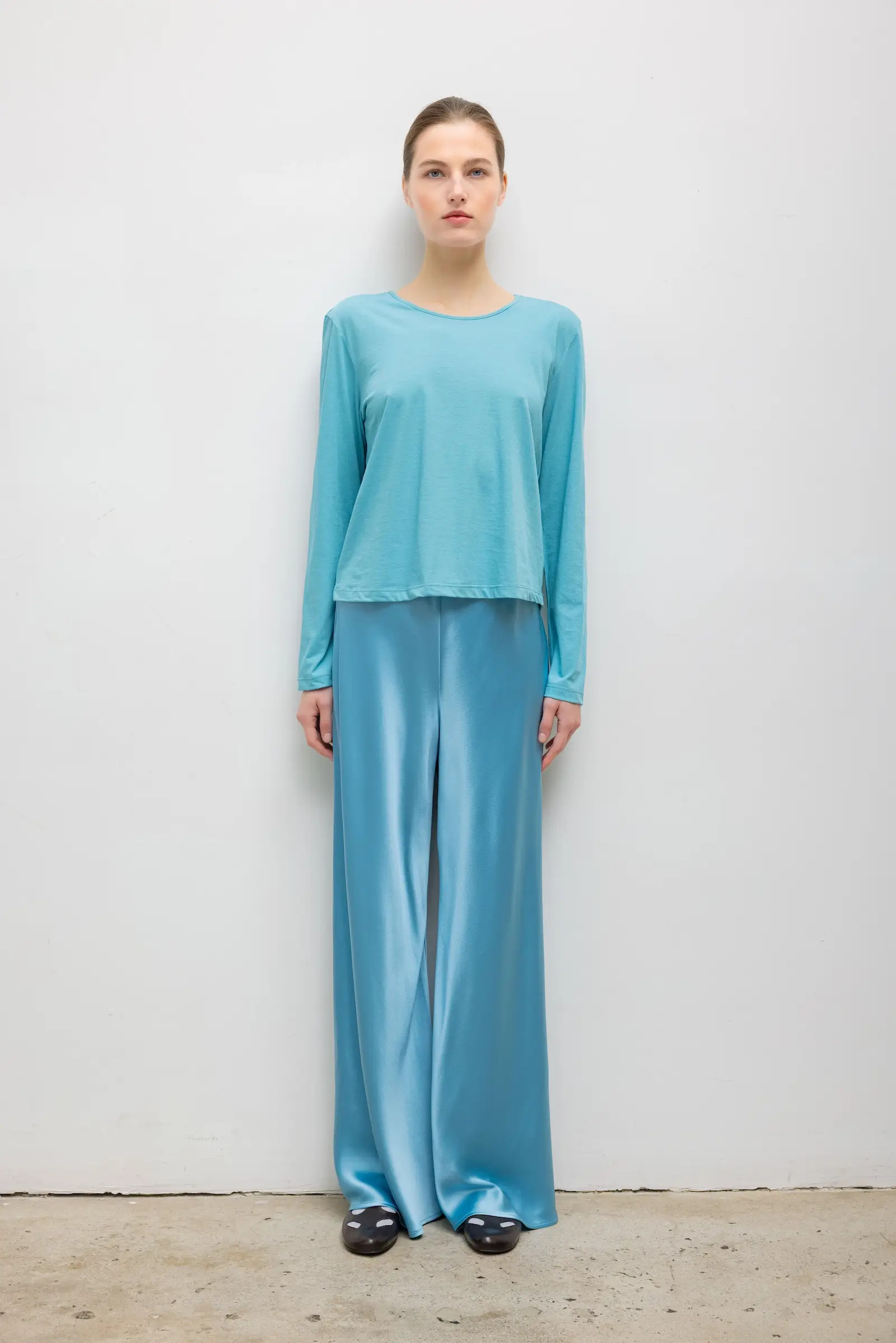 LESET Milo Long Sleeve Tee in Skye in Cotton | LESET