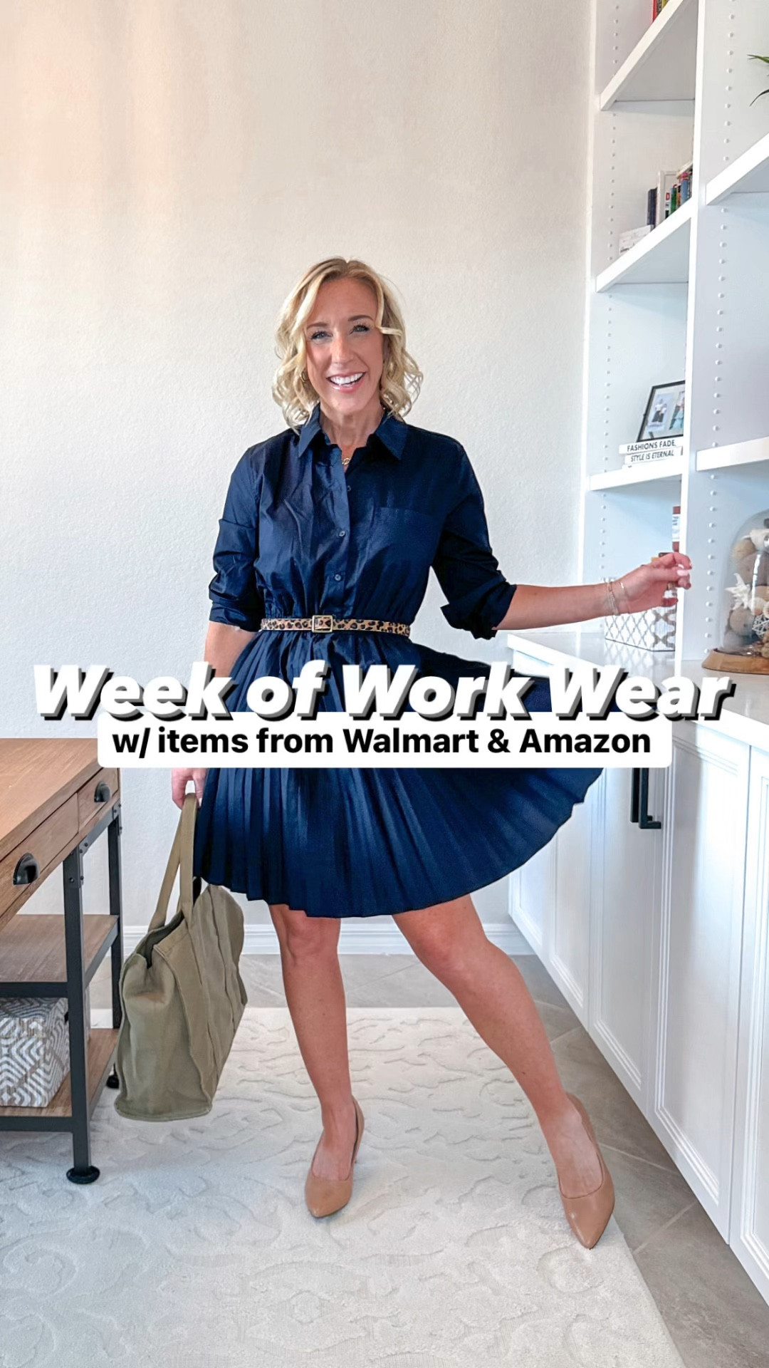 Week of Work Wear:
MONDAY: pleated shirt dress - size XS.
TUESDAY: pleated pants - one size // white t-shirt - size small // linked similar jean jacket. 
WEDNESDAY: striped shirt dress - size small (runs big & is slightly stiff, but I love the colors - and would be fun to match your school’s colors!)
THURSDAY: floral midi dress - size XS // Jean jacket - size small. 
FRIDAY: book t-shirt - size medium (should have done a small) // cardigan - size medium (needs a small) in the color bronze // jeans - size 2 (run big). 
Teacher outfit  

#LTKFindsUnder50 #LTKWorkwear #LTKVideo