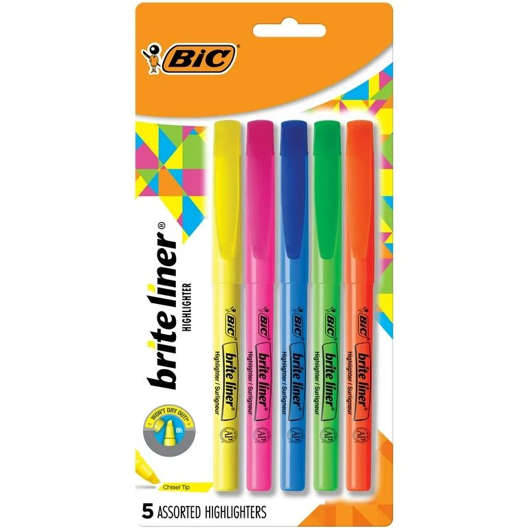 BIC Brite Liner Highlighters, Chisel Tip, Assorted Colors, 5 Count | Walmart (US)