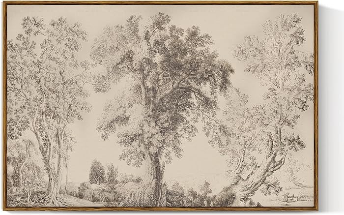 VIYYIEA Large Framed Canvas Wall Art, 24x36 Inch Vintage Tree Sketch Landscape Art Print, Neutral... | Amazon (US)