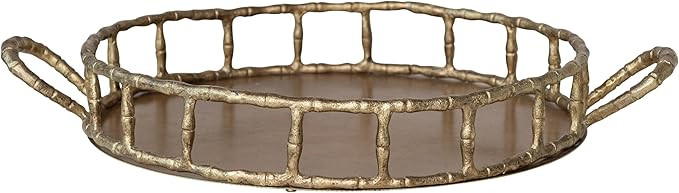 Creative Co-Op Cast Aluminum Faux Bamboo Tray with Handles, Brass Finish | Amazon (US)