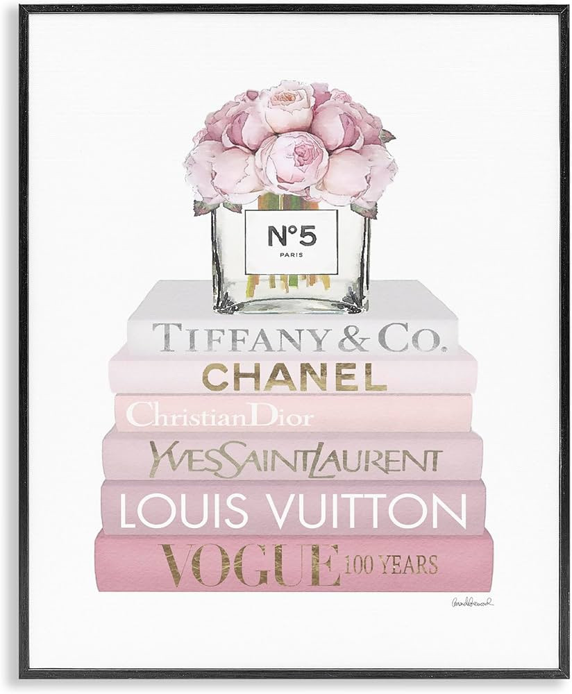 Stupell Industries 'Pink Rose Bouquet Bookstack', Framed Giclee Art, Black, 24 x 30 Inches, Easy ... | Amazon (US)