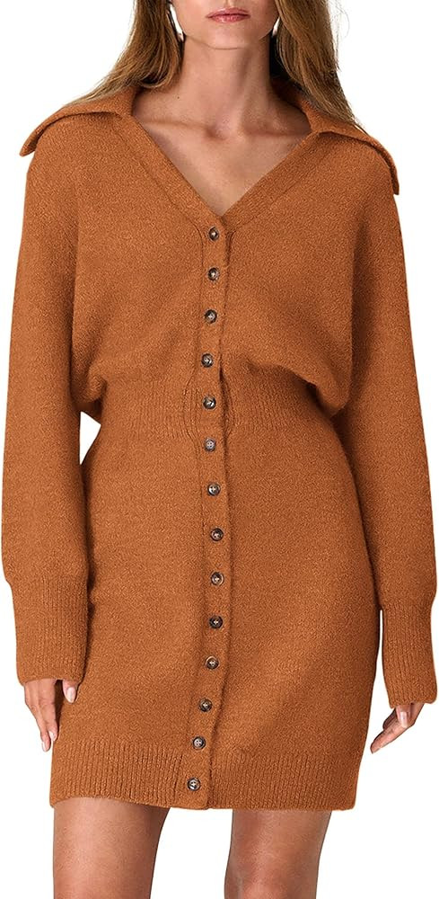 PRETTYGARDEN Sweater Dresses for Women 2025 Trendy Long Sleeve Button Down Short Mini Fall Winter... | Amazon (US)