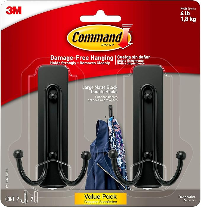 Command Large Wall Hooks with Adhesive Strips for Wall Decor, No Tools, Damage Free Plastic Doubl... | Amazon (US)
