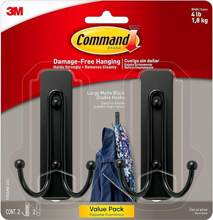 Command Large Wall Hooks with Adhesive Strips for Wall Decor, No Tools, Damage Free Plastic Doubl... | Amazon (US)