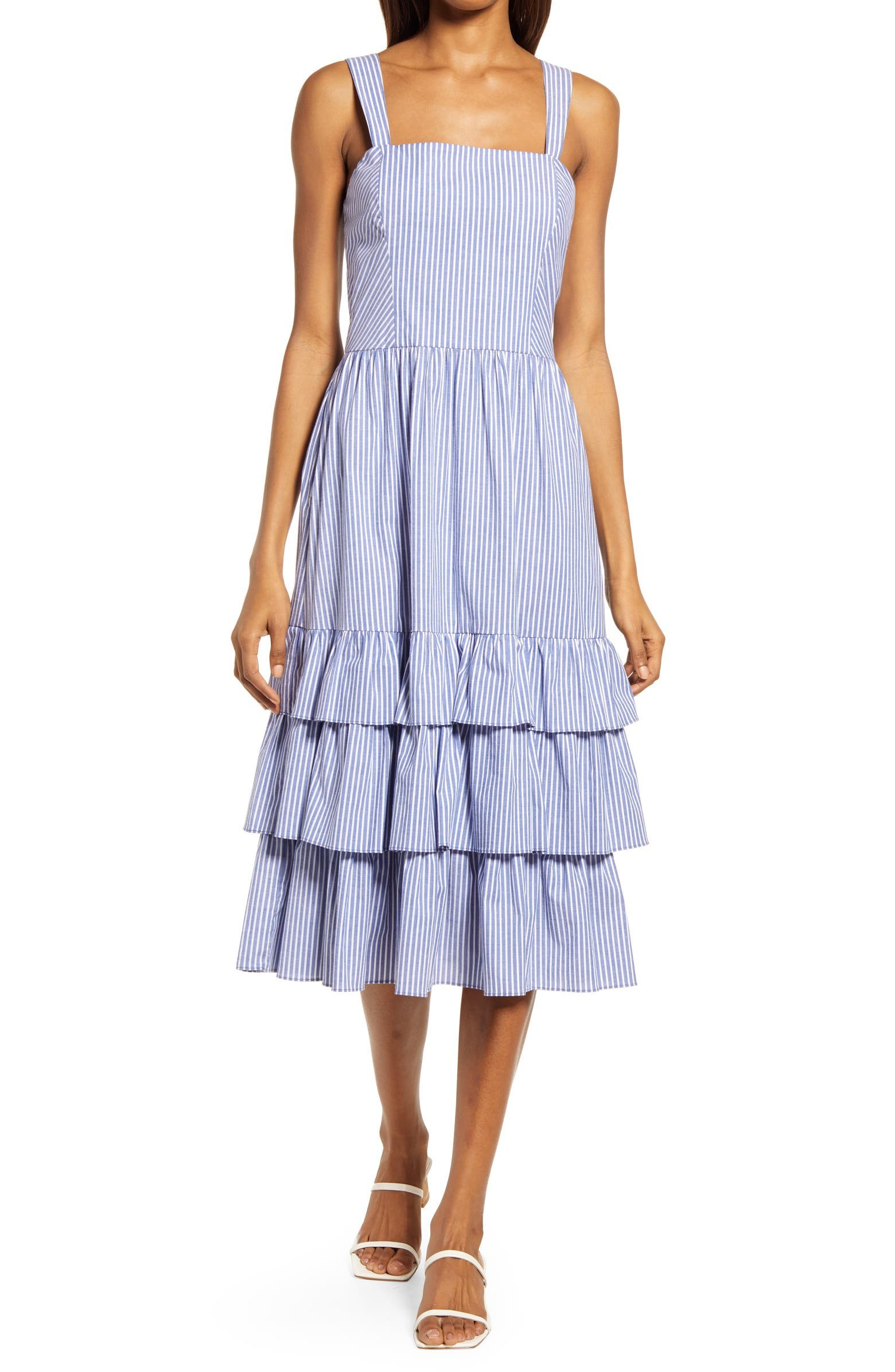 Mary Jane Poplin Sleeveless Tiered Midi Dress | Nordstrom